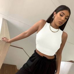 Stylecast X Slyck White Sleeveless Styled Back Crop Top-image-56