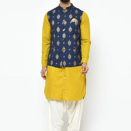 KISAH Men Yellow & Off-White Solid Kurta with Patiala-52