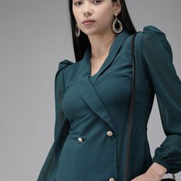 MISH Teal Green Georgette Blazer Dress-image-50