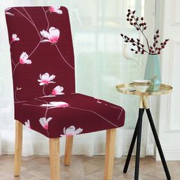 Cortina Maroon & White Floral Printed Chair Cover-image-33