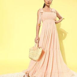 QUIERO Women Classic Peach Checked Summer Gingham Dress-picture-11