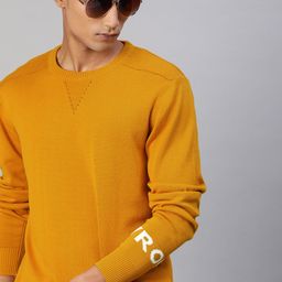 WROGN Men Mustard Yellow Solid Pullover Sweater-image-20