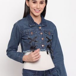 TALES & STORIES Women Blue Solid Denim Jacket-picture-13