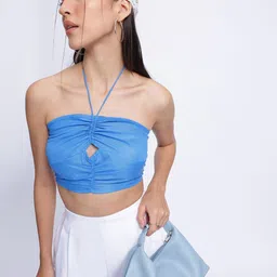 glitchez Breezy Halter Neck Smocked Crop Top-image-59