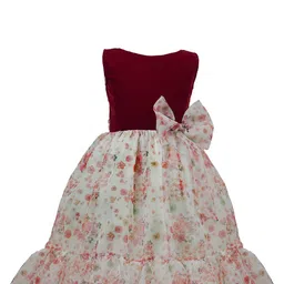 BAESD Girls Floral Printed Tiered & Bow Detail Velvet Fit & Flare Dress-image-2