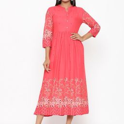 RANGMAYEE Women Pink Printed Fit and Flare Dress-image-71