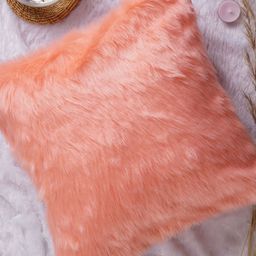 Folkstorys Pink Faux Fu Square Cushion Cover-image-55