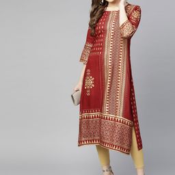 Varanga Women Maroon & Golden Printed Straight Kurta-picture-23
