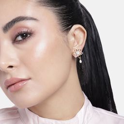 Estele Gold-Plated CZ Floral Studs Earrings-4