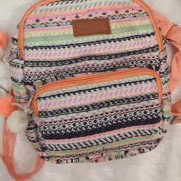 ASTRID Girls Pink Striped Tasselled Backpack-57