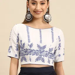 tantkatha Embroidered Thread Work Boat Neck Saree Blouse-10