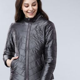 Tokyo Talkies Women Grey Solid Padded Jacket-image-59