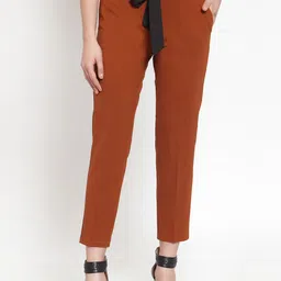 KASSUALLY Women Brown Slim Fit Solid Regular Trousers-image-19
