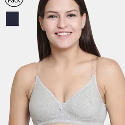 Floret Grey Melange & Navy Blue Solid Non-Wired Lightly Padded T-shirt Bra F20560-image-22