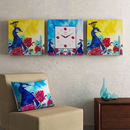 SEJ by Nisha Gupta Off-White Square Printed 36 cm Analogue Wall Clock with Wall Art-31