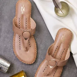 Shezone Women Beige T-Strap Flats with Laser Cuts-image-14