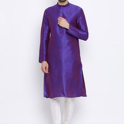 NAMASKAR Men Purple Solid Straight Kurta-image-57