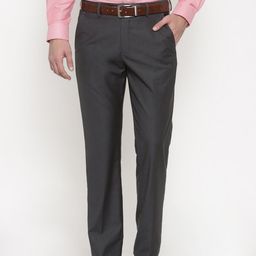 Peter England Elite Men Charcoal Grey Slim Fit Solid Formal Trousers-image-86