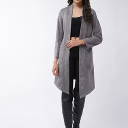 Pannkh Women Grey Solid Open Shrug-image-1