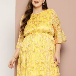 Sztori Plus Size Floral Print Bell Sleeves A-Line Mini Dress-5