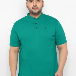 Urbano Plus Men Teal Solid Mandarin Collar T-shirt-image-99