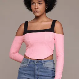 The Roadster Lifestyle Co. Colourblocked Ribbed Fitted Crop Top-picture-45