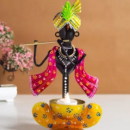 Golden Peacock Red & Yellow Krishna Idol Showpiece-52