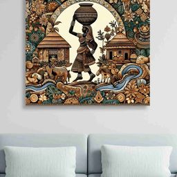 Aura Green & Gold-Toned Canvas Wall Painting-image-20