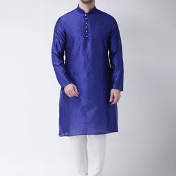 SG LEMAN Men Blue Self Design Kurta with Pyjamas-picture-16