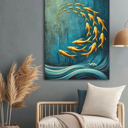 999Store Blue & Gold-Toned Fish Swimming Canvas Art-image-28