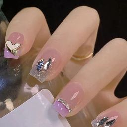 Secret Lives 24 Pcs Translucent False Nails With 3D Heart - Pink & Blue-48