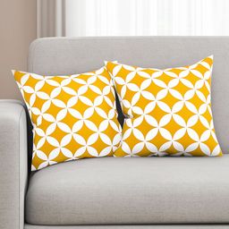 SEJ by Nisha Gupta Yellow Set of 2 Printed 16" x 16" Square Cushion Covers-3