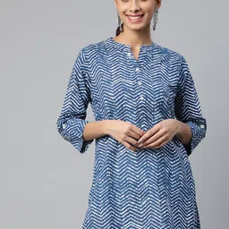 SVARCHI Navy Blue & White Chevron Printed Kurti-image-99