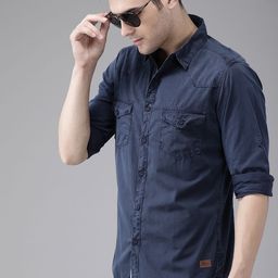 Roadster Men Navy Blue Regular Fit Solid Sustainable Casual Shirt-image-63