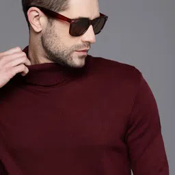 WROGN Men Maroon Solid Turtle Neck Pullover-image-51