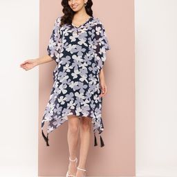 Qurvii Floral Print Flared Sleeves Georgette Kaftan Dress-image-21