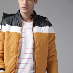 Roadster Men Mustard Yellow & Navy Blue Colourblocked Padded Jacket-38