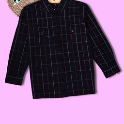Gini and Jony Boys Navy Blue Checked Bomber Jacket-image-100