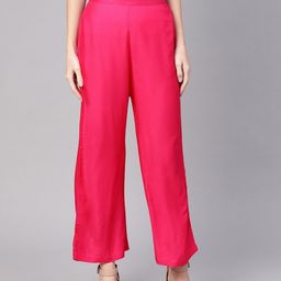 Pannkh Women Pink Solid Flared Palazzos-image-9
