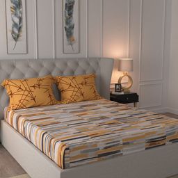 URBAN SPACE Mustard Yellow & Grey 160 TC Cotton 1 Queen Bedsheet with 2 Pillow Covers-image-62