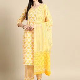 anayna Floral Printed Regular Pure Cotton Kurta With Trousers & Dupatta-6