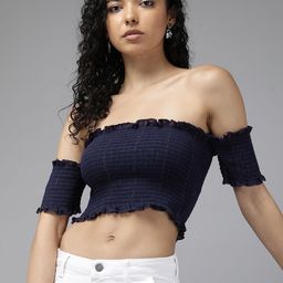 Roadster Off-Shoulder Smocked Crepe Crop Top-image-21
