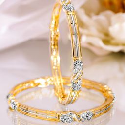Rubans Set of 2, 22K Gold-Plated & Cubic Zirconia Studded Elegant Bangles-1