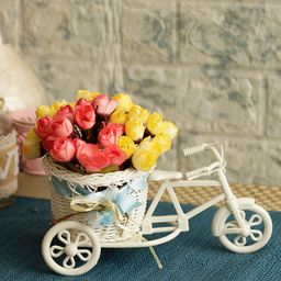 TIED RIBBONS Set of 2 Yellow & White Artificial Flower Bunches With Vase-12