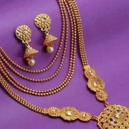 Sukkhi Gold-Plated White & Tan Brown Stone-Studded Beaded Jewellery Set-picture-45