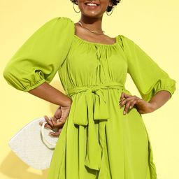 plusS Women Gorgeous Lime Green Solid Sweetheart Neck Dress-image-23