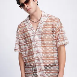 glitchez Wanderlust Wear Self-Design Striped Sheer Relaxed Shirt-image-89
