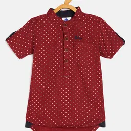 TONYBOY Boys Maroon Polka Dot Printed Regular Fit Pure Cotton Casual Shirt-image-8