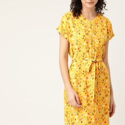 ether Women Yellow Floral Print Shift Dress-image-33