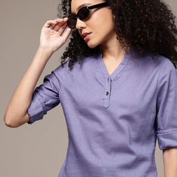 The Roadster Lifestyle Co. Mandarin Collar Roll-Up Sleeves Top-picture-54